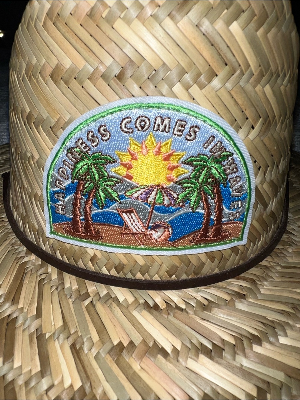 Anthropologie Natural Straw Sun Hat with Colorful Tropical Patch - Picture 3 of 9